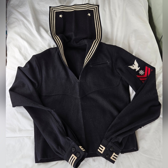 Vintage WWII US Navy Wool Quartermaster Petty Officer Uniform Sailor Black Small - Picture 3 of 17